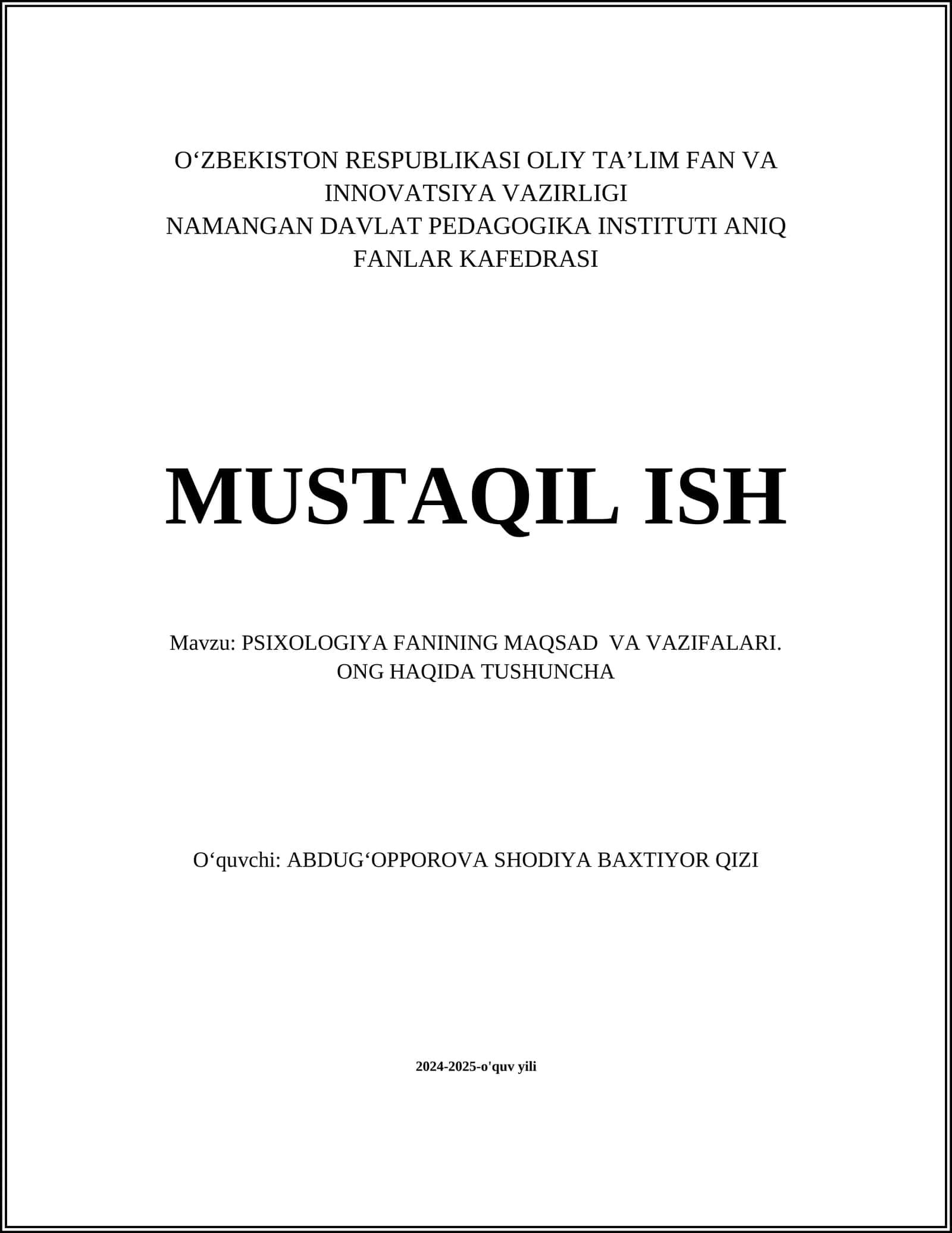 PSIXOLOGIYA FANINING MAQSAD VA VAZIFALARI 1