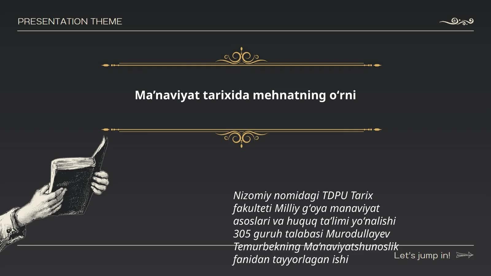 Murodullayev Temurbekning Ma’naviyatshunoslik fanidan tayyorlagan ishi 1