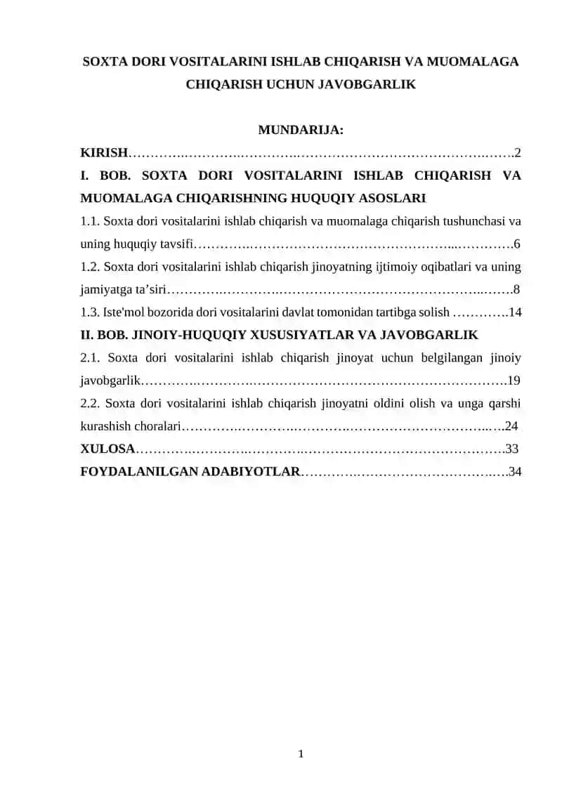 SOXTA DORI VOSITALARINI ISHLAB CHIQARISH VA MUOMALAGA CHIQARISH UCHUN JAVOBGARLIK