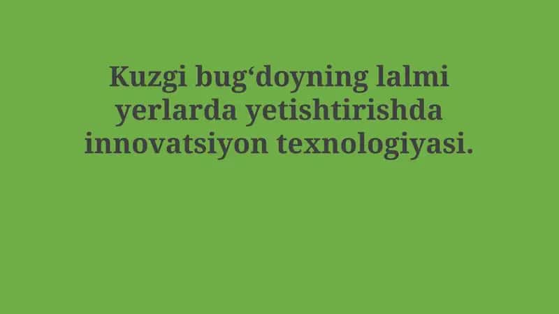 Kuzgi bug‘doyning lalmi yerlarda yetishtirishda innovatsiyon texnologiyasi 1