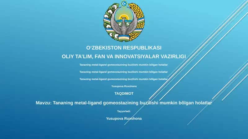 Tananing metal-ligand gomeostazining buzilishi mumkin bôlgan holatlar 1