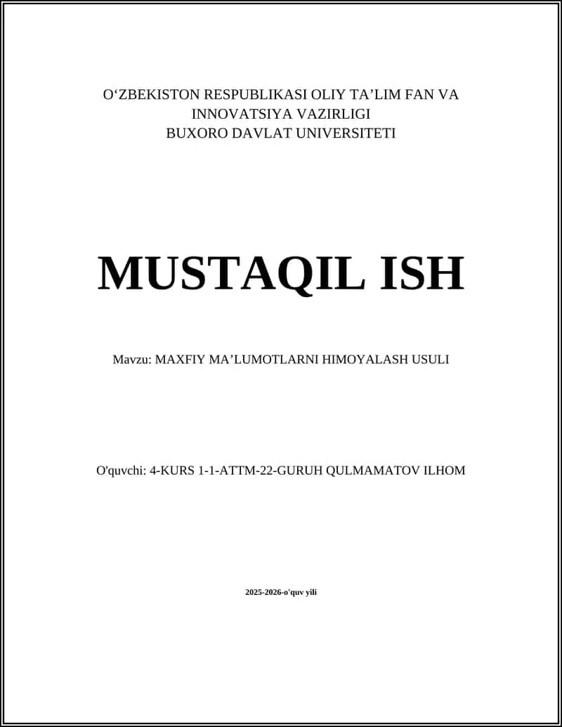 MAXFIY MAʼLUMOTLARNI HIMOYALASH USULI 1
