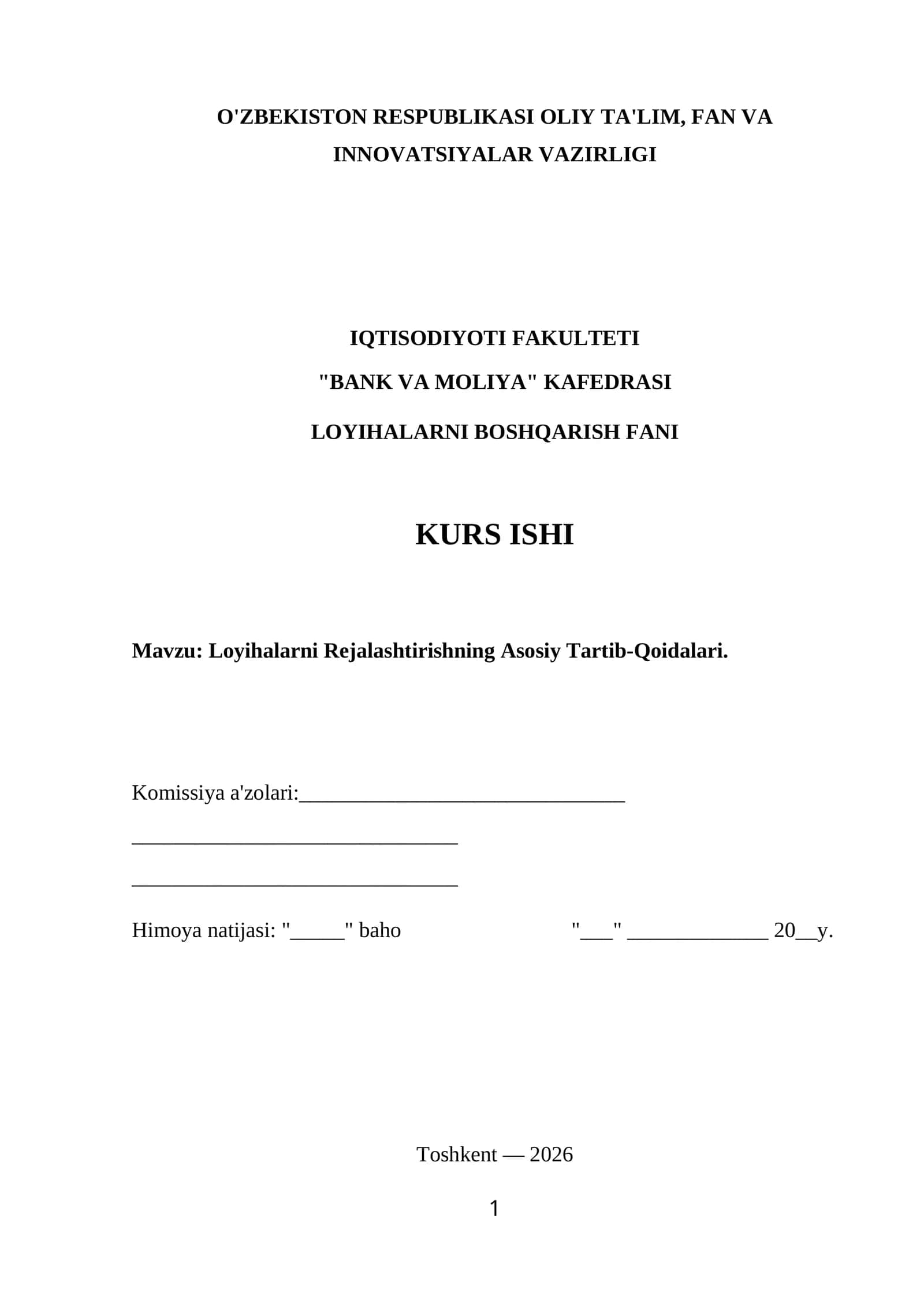 Loyihalarni Rejalashtirishning Asosiy Tartib-Qoidalari 1