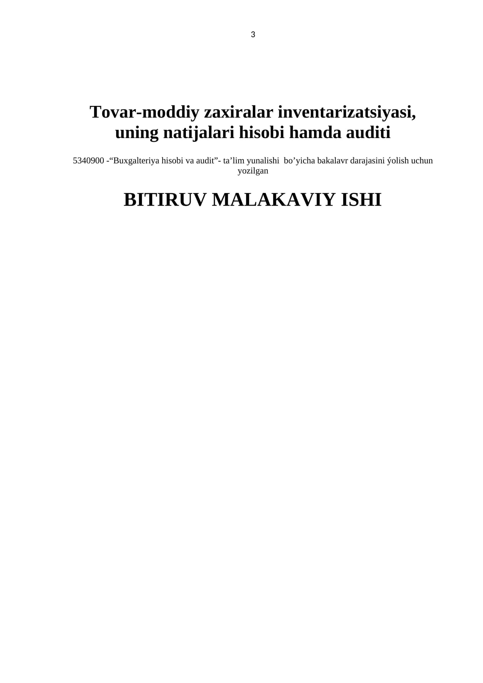 Tovar-moddiy zaxiralar inventarizatsiyasi, uning natijalari hisobi hamda auditi 1