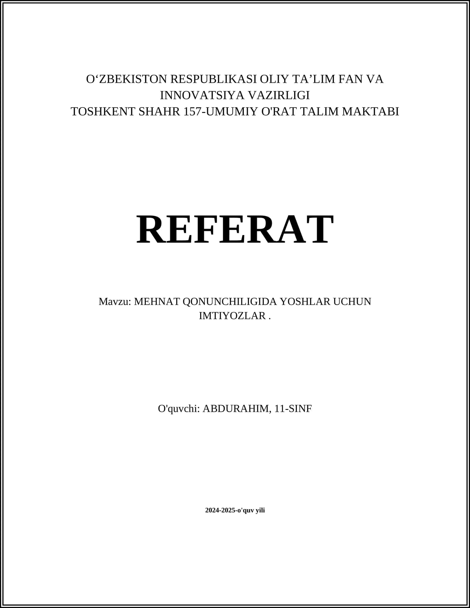 MEHNAT QONUNCHILIGIDA YOSHLAR UCHUN IMTIYOZLAR 1