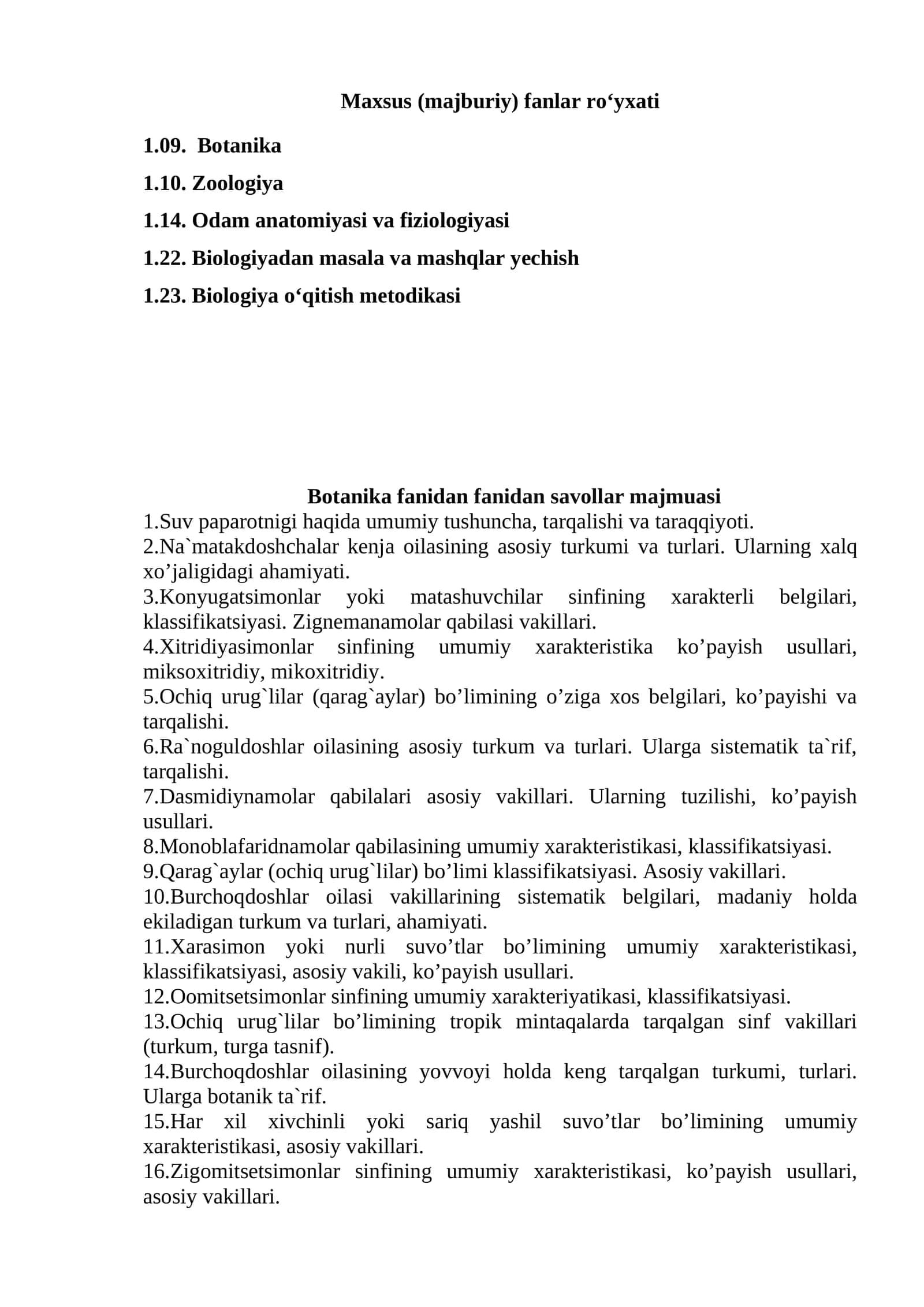 Botanika fanidan savollar majmuasi 1