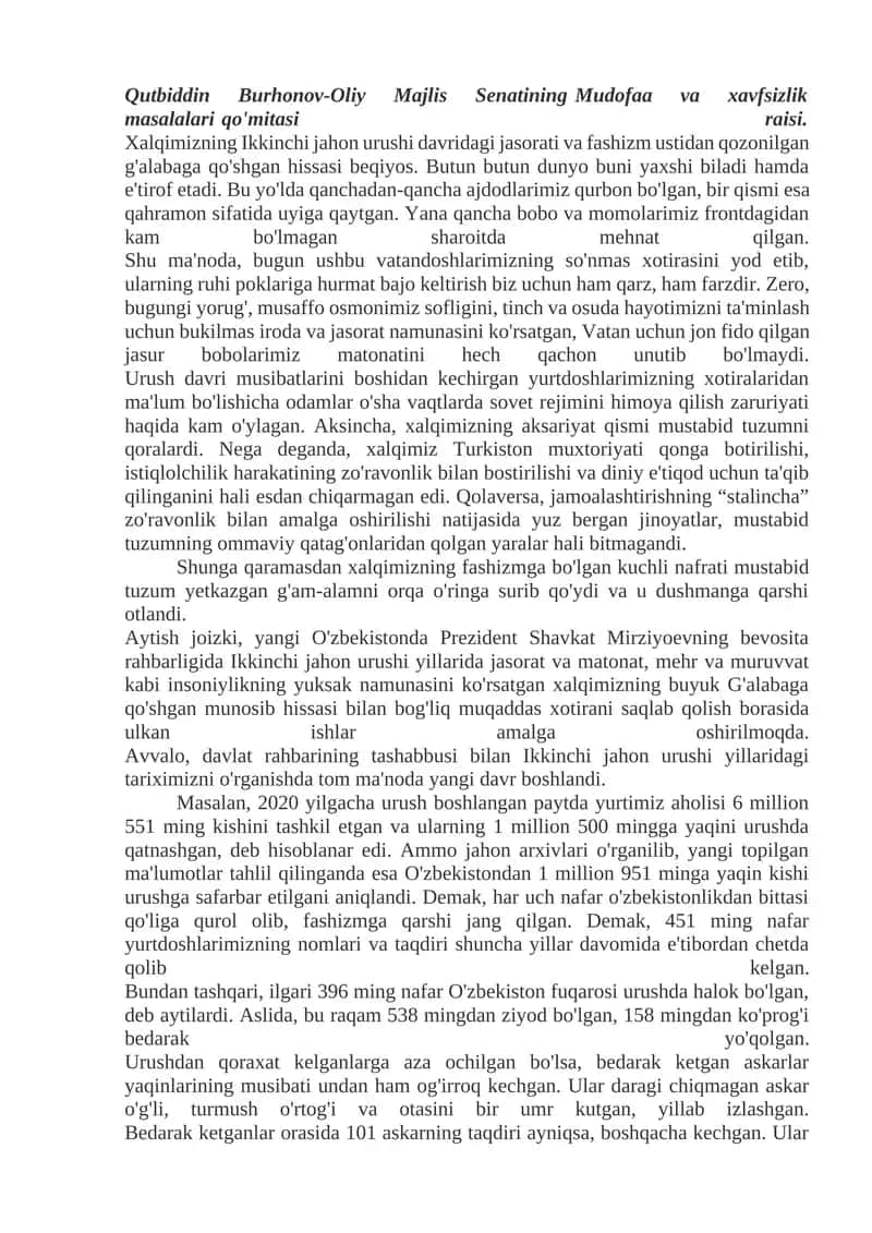 Ikkinchi jahon urushi davridagi jasorati va fashizm ustidan qozonilgan g'alabaga qo'shgan hissasi 1