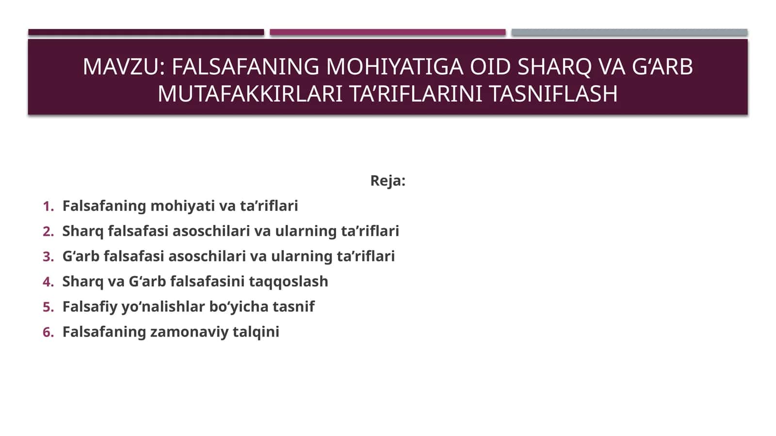 Falsafaning mohiyatiga oid Sharq va G‘arb mutafakkirlari ta’riflarini tasniflash 1