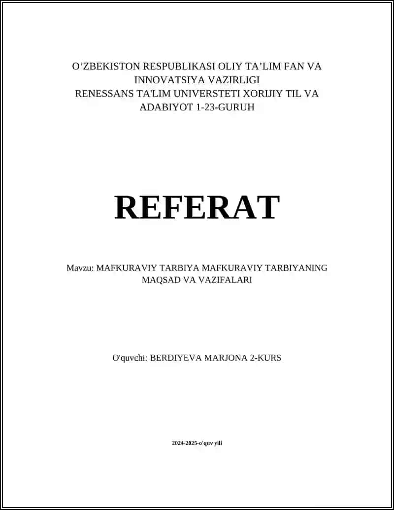 MAFKURAVIY TARBIYA