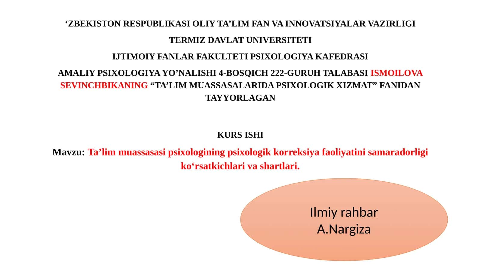 Taʼlim muassasasi psixologining psixologik korreksiya faoliyatini samaradorligi koʻrsatkichlari va shartlari 1