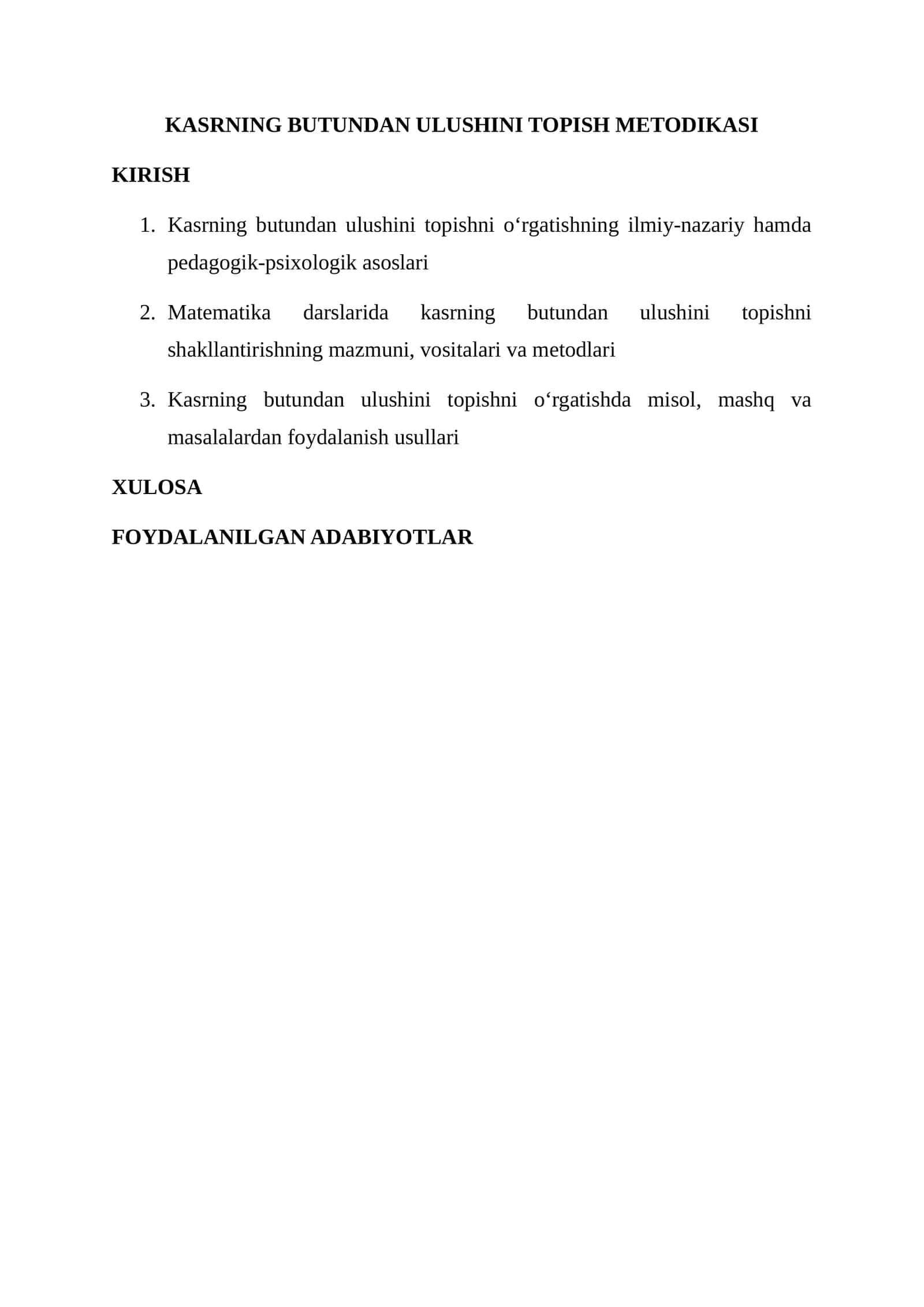 Kasrning butundan ulushini topish metodikasi 1