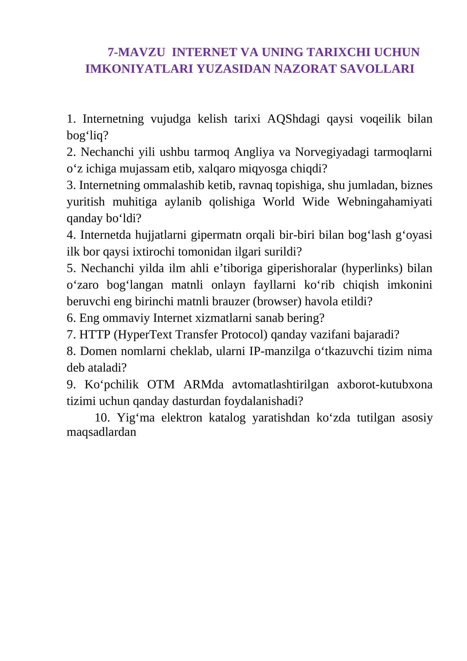 INTERNET VA TARIX (HISOB) 1