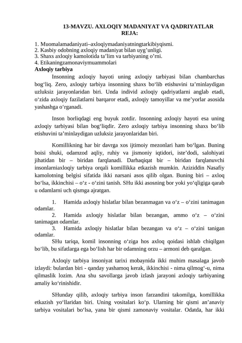 AXLOQIY MADANIYAT VA QADRIYATLAR 1