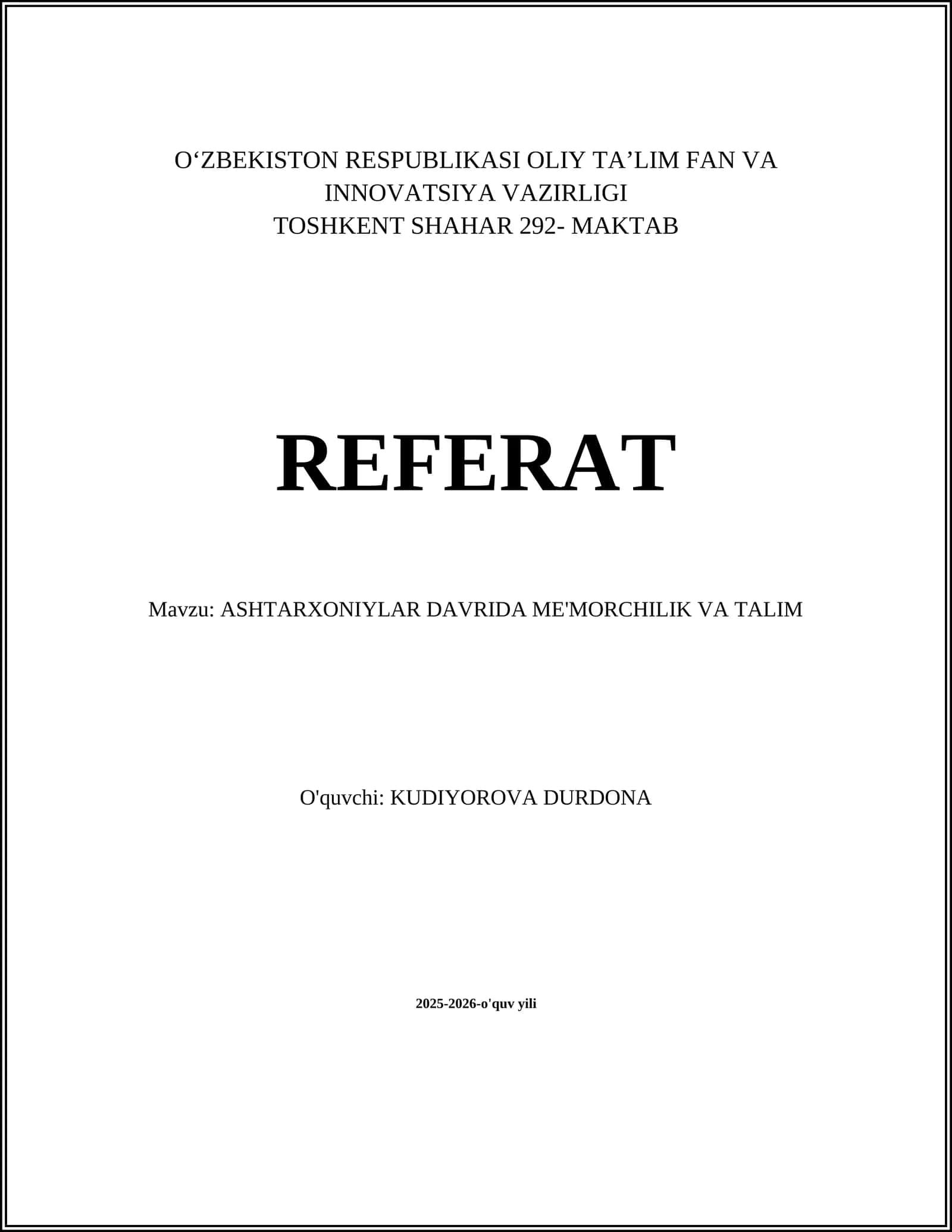 ASHTARXONIYLAR DAVRIDA ME'MORCHILIK VA TALIM 1