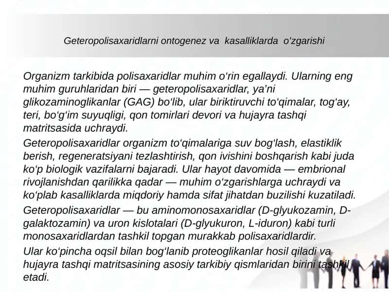 mustaqil ish geteropolisaxaridlar kasalliklar gidrofil gialin kislota 1