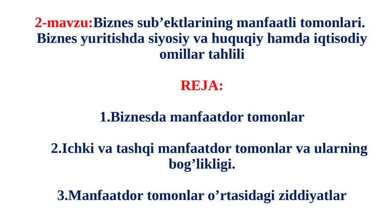 Biznesda Manfaatdor Tomonlar 1