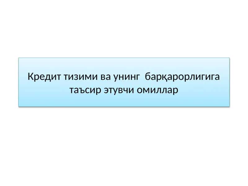 Кредит тизими ва унинг  барқарорлигига таъсир этувчи омиллар 1