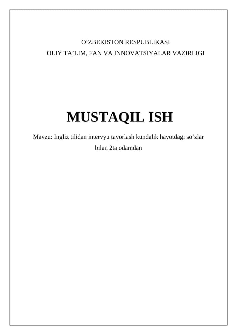 Ingliz tilidan intervyu tayorlash kundalik hayotdagi soʻzlar bilan 1