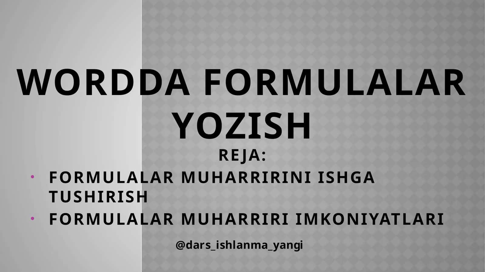 FORMULALAR MUHARRIRI IMKONIYATLARI 1