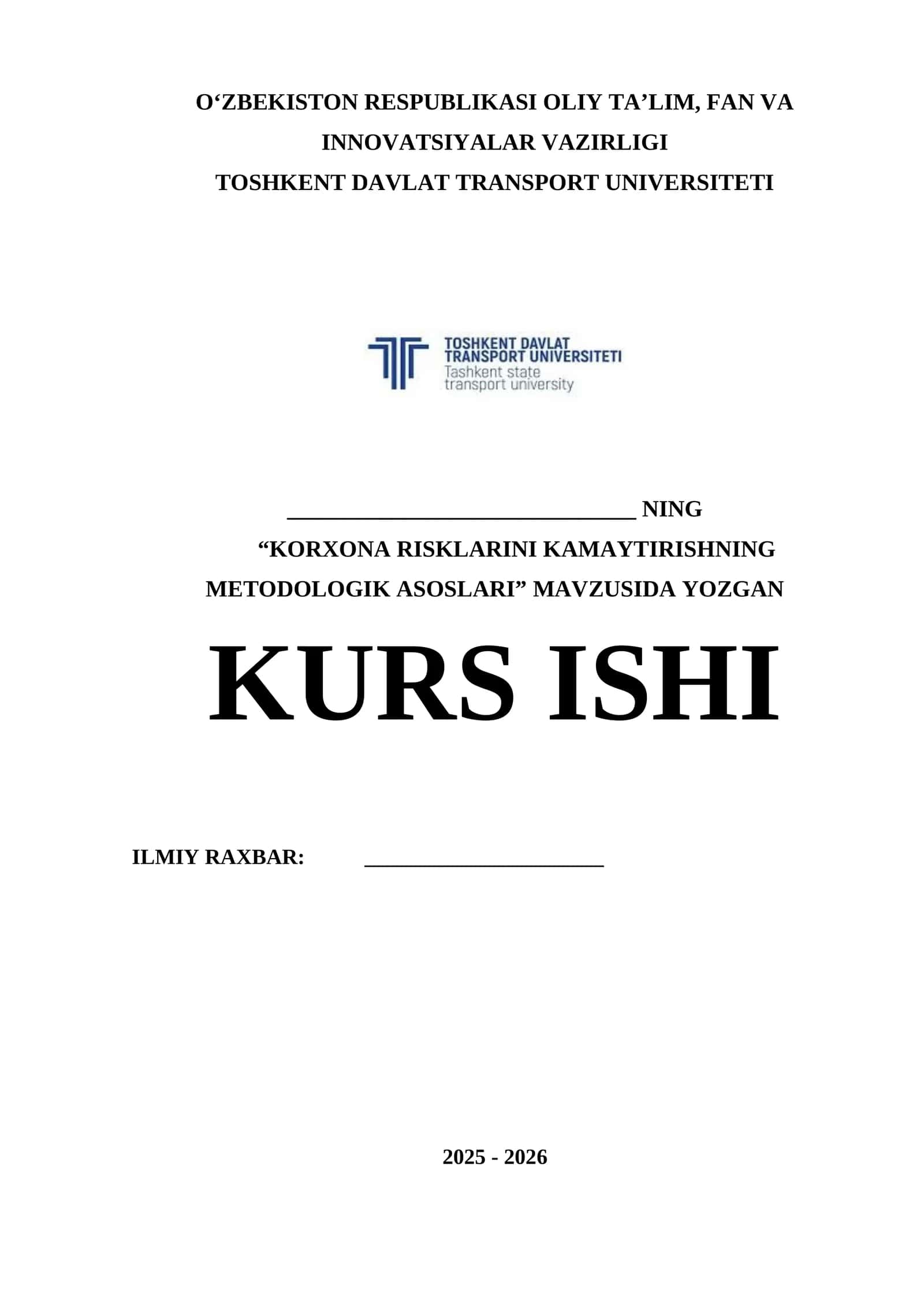 KORXONA RISKLARINI KAMAYTIRISHNING METODOLOGIK ASOSLARI 1