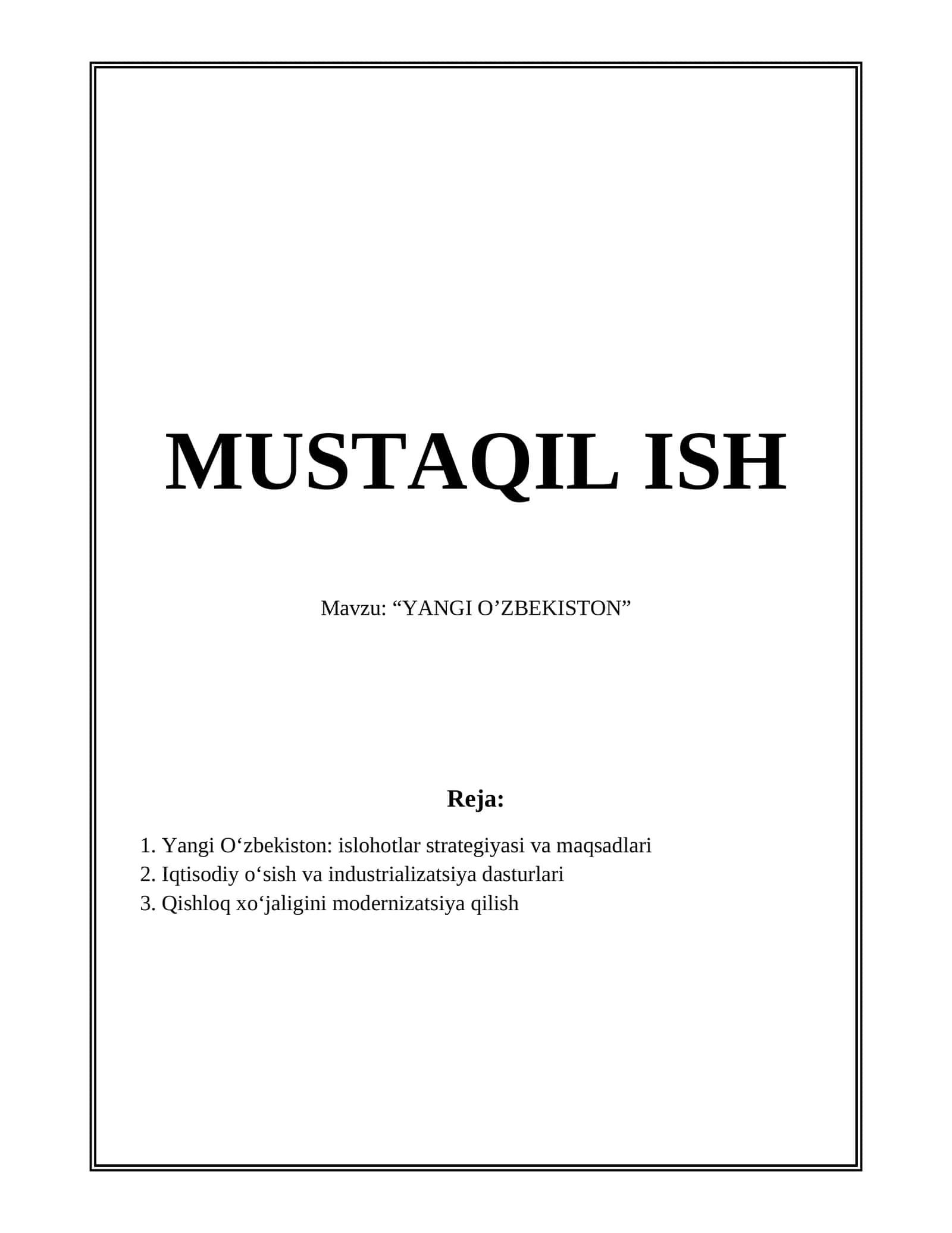 Yangi Oʻzbekiston 1