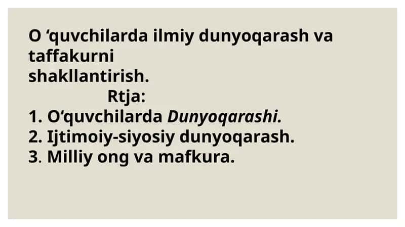 O ‘quvchilarda ilmiy dunyoqarash va taffakurnishakllantirish 1
