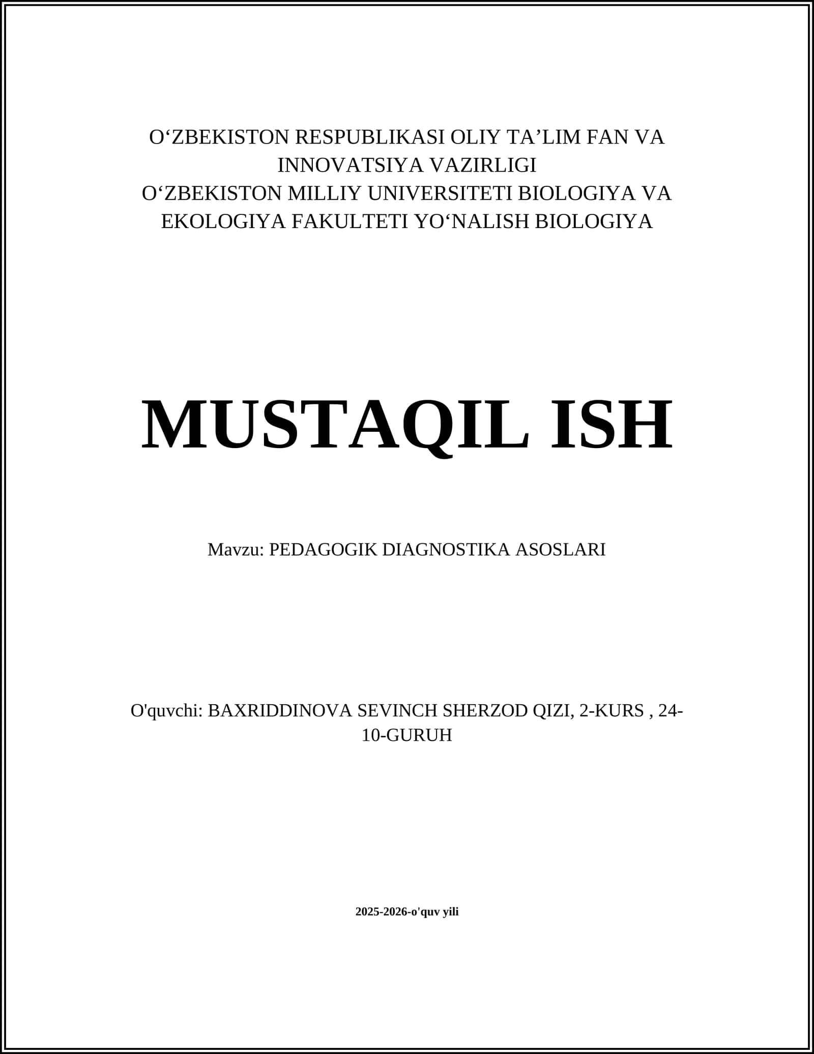 PEDAGOGIK DIAGNOSTIKA ASOSLARI 1
