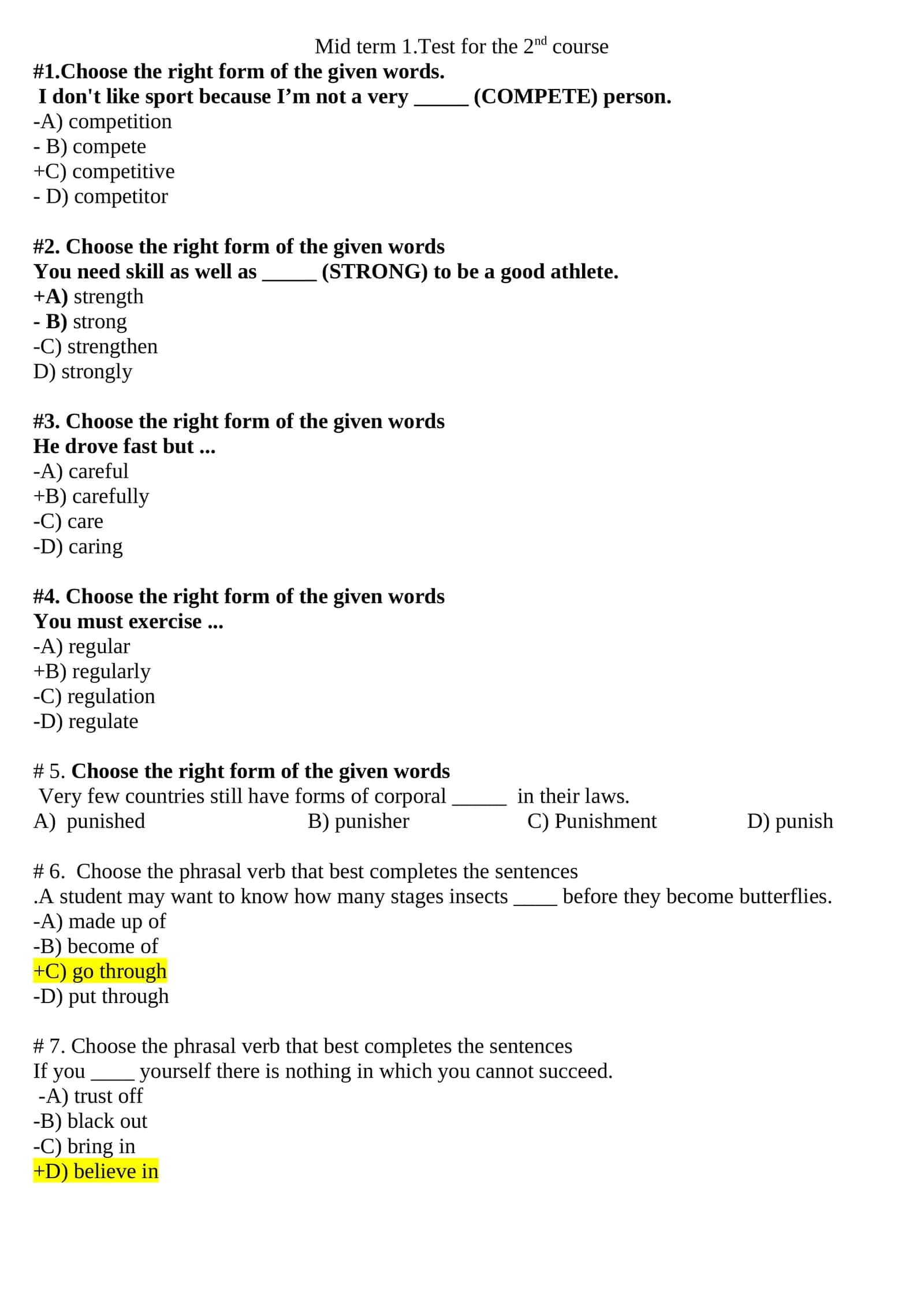 Mid term 1.Test for the 2nd course 1