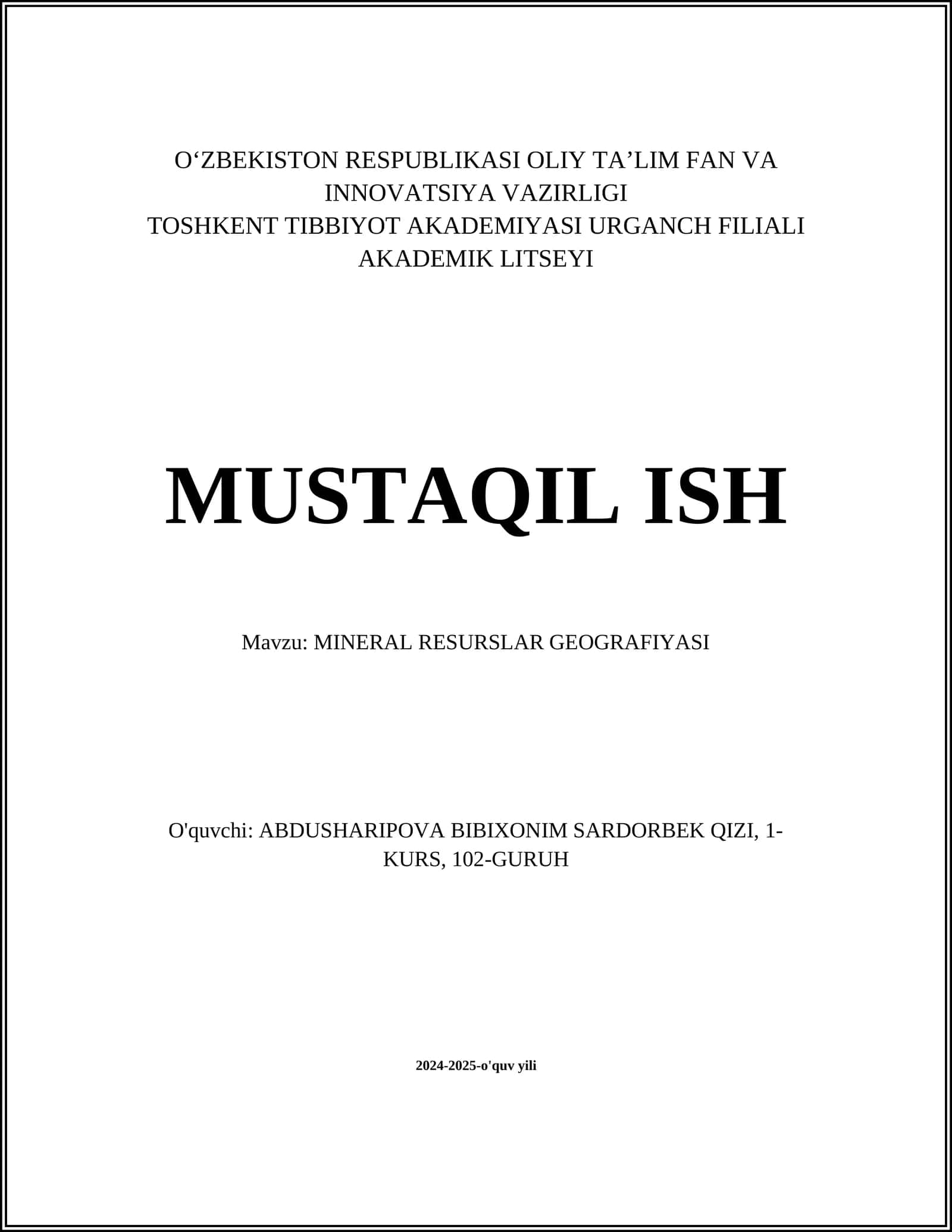 MINERAL RESURSLAR GEOGRAFIYASI 1