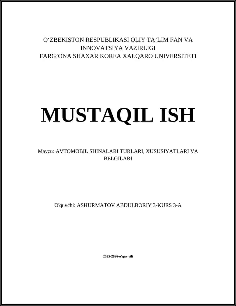 AVTOMOBIL SHINALARI TURLARI, XUSUSIYATLARI VA BELGILARI 1