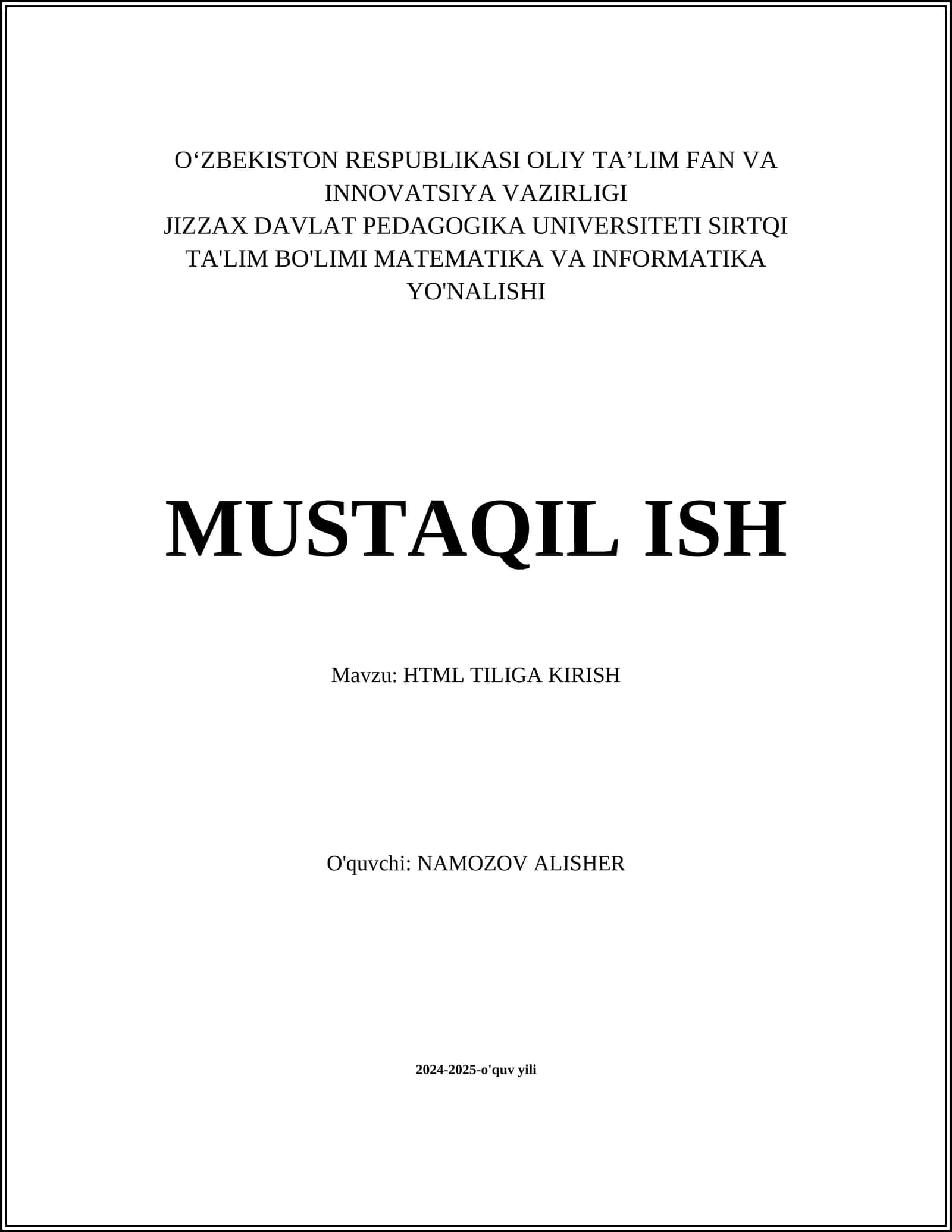 HTML TILIGA KIRISH 1