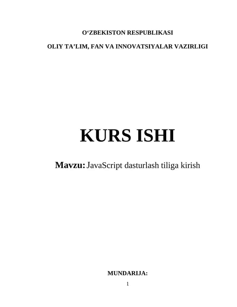 JavaScript dasturlash tiliga kirish 1