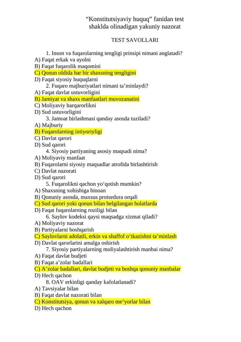 Konstitutsiyaviy huquq fanidan test 1
