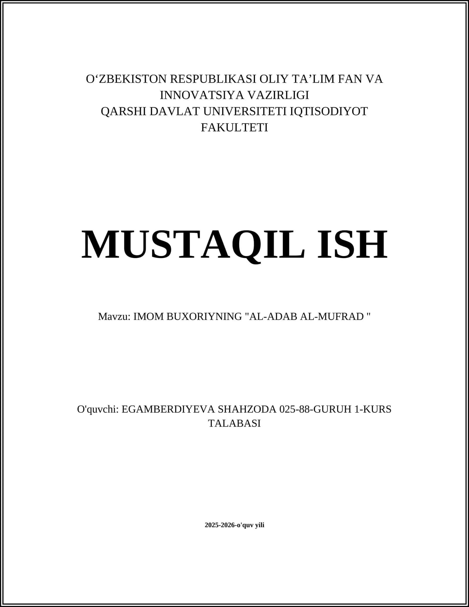 IMOM BUXORIYNING "AL-ADAB AL-MUFRAD" 1