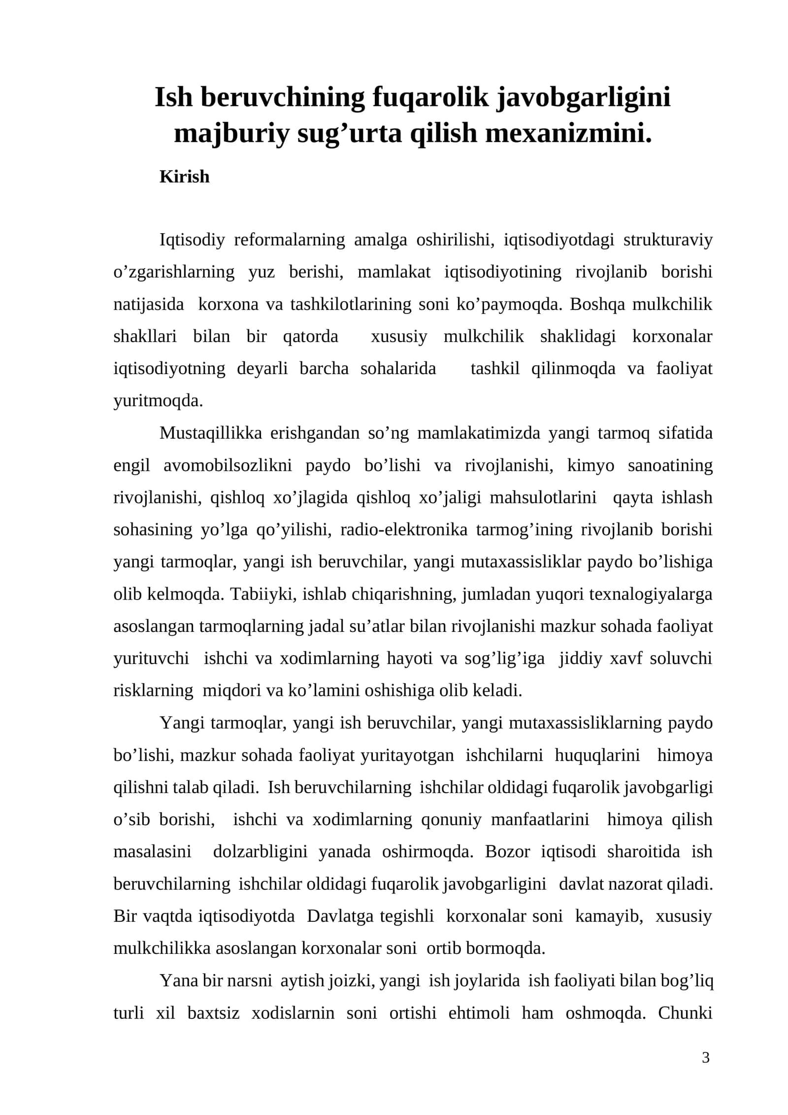 Ish beruvchining fuqarolik javobgarligini majburiy sug’urta qilish mexanizmini 1