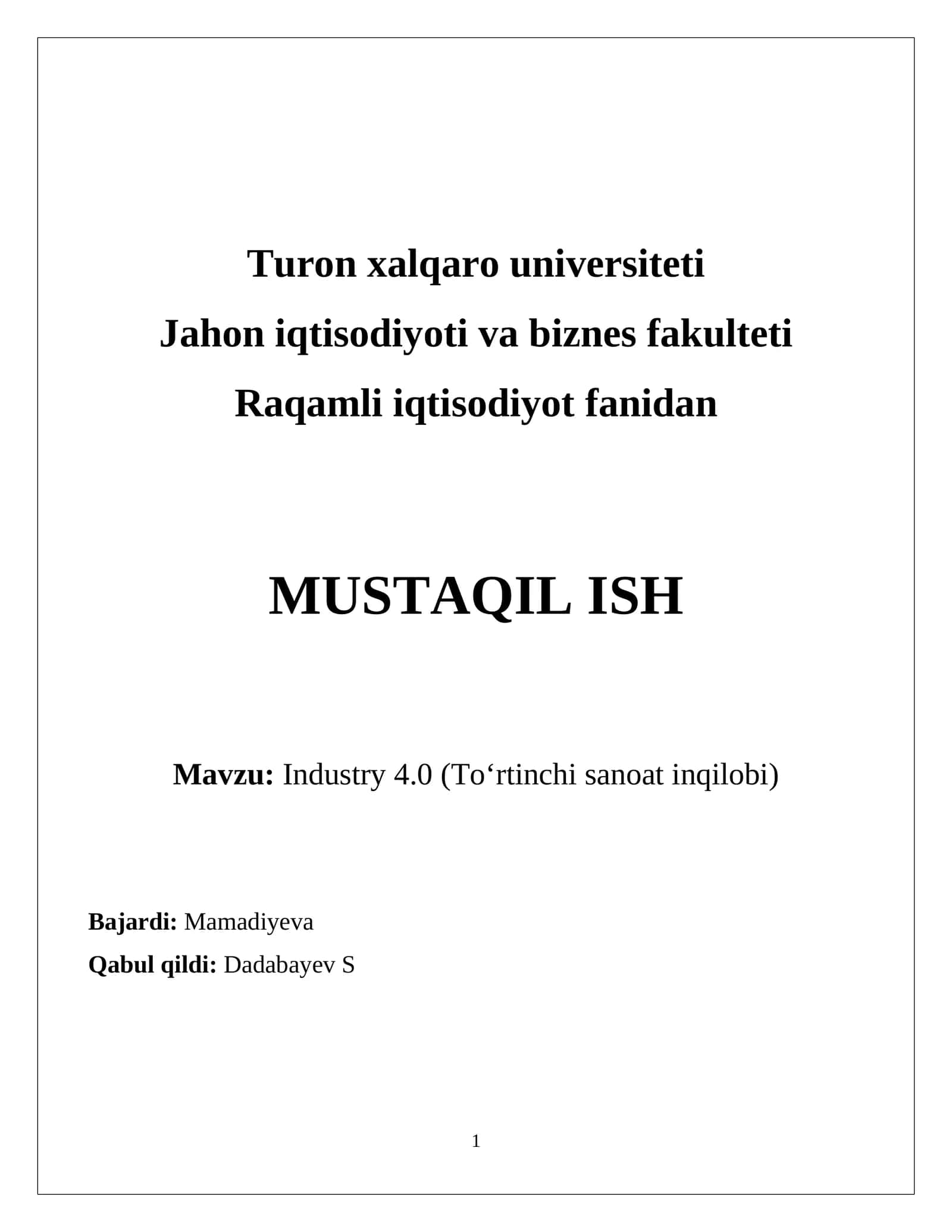 Industry 4.0 (To‘rtinchi sanoat inqilobi) 1