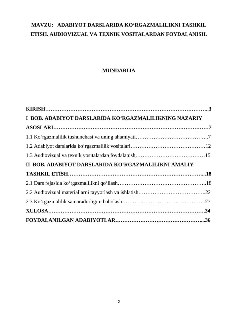 ADABIYOT DARSLARIDA KO‘RGAZMALILIKNI TASHKIL ETISH 1
