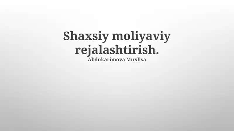 Shaxsiy Moliyaviy Rejalashtirish 1