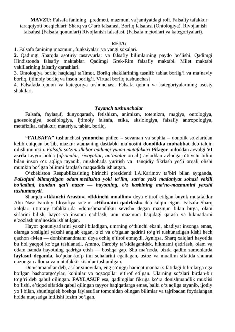Falsafa Fanining Predmeti va Roli 1
