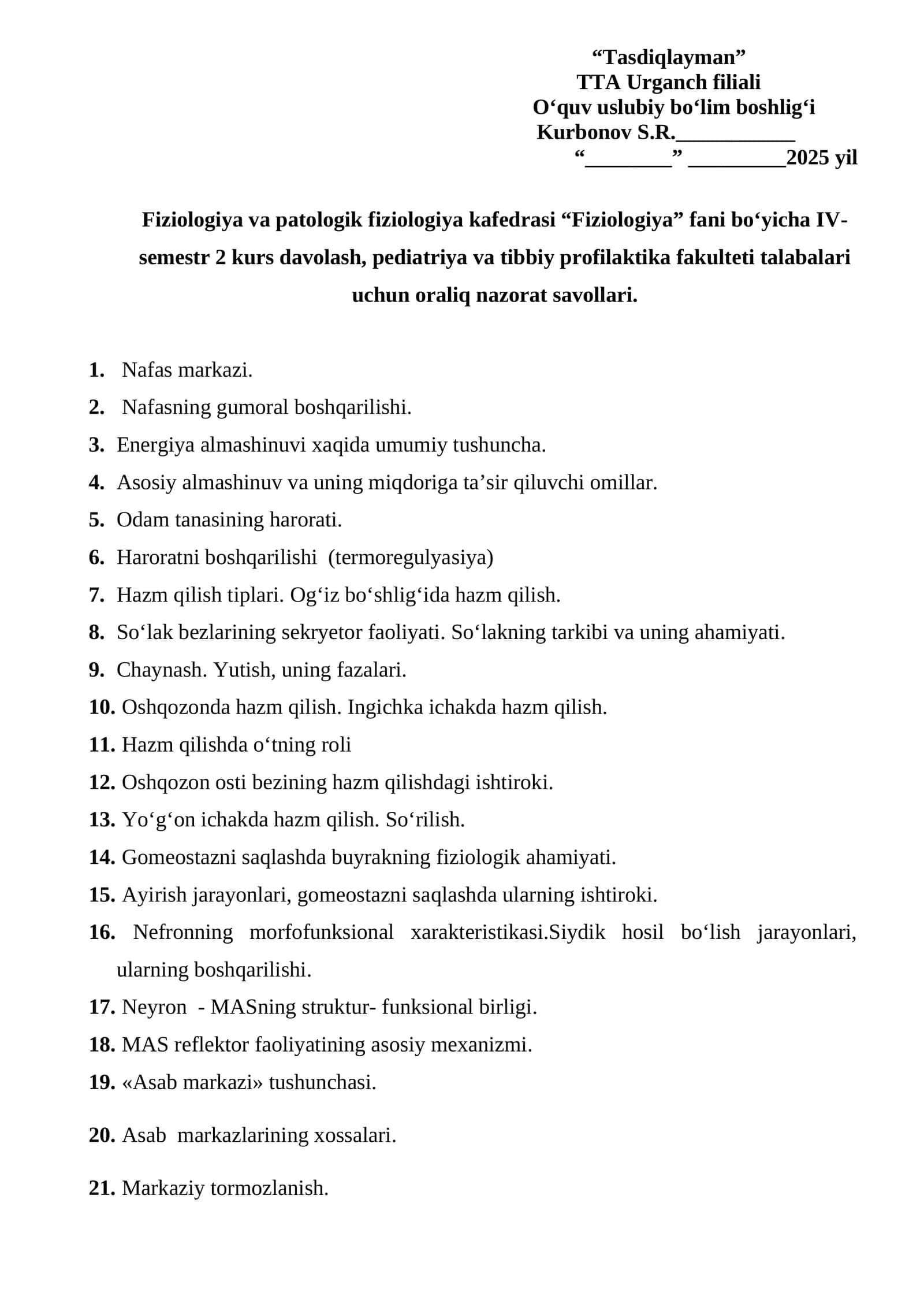Fiziologiya va patologik fiziologiya kafedrasi 1