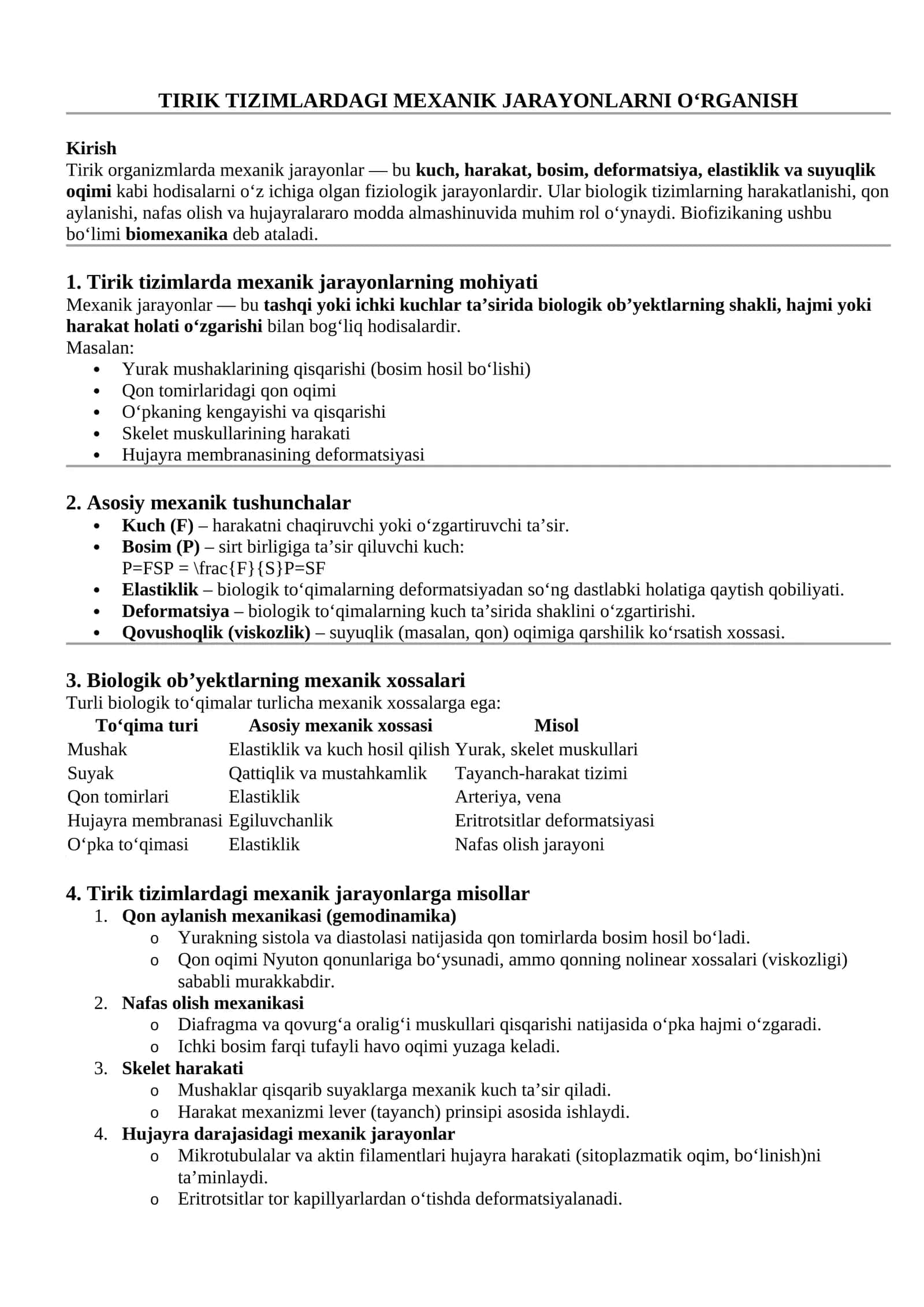 TIRIK TIZIMLARDAGI MEXANIK JARAYONLARNI O‘RGANISH 1