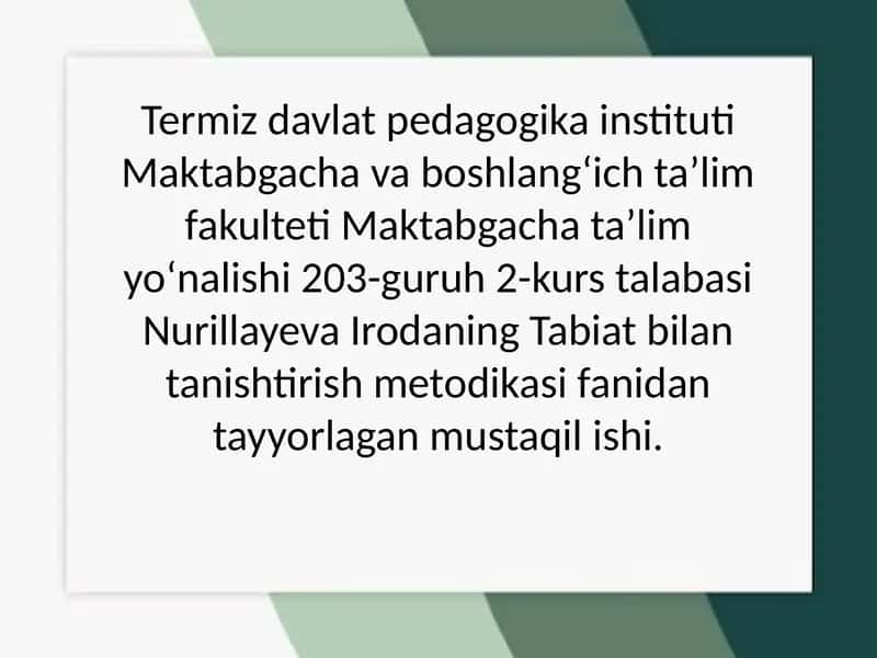 Maktabgacha yoshdagi bolalarni tabiat bilan tanishtirishning amaliy metodi 1