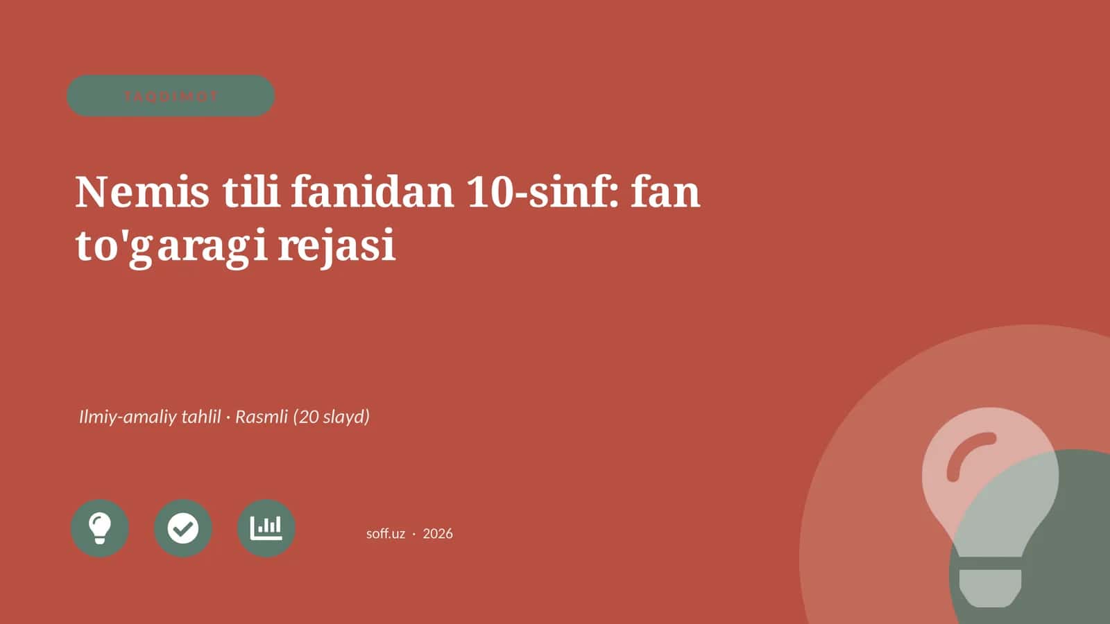 Nemis tili fanidan 10-sinf: fan to'garagi rejasi 1