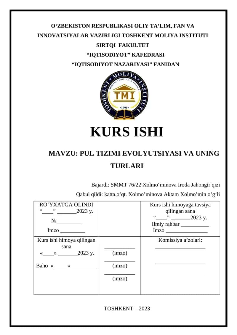 Pul tizimi evolyutsiyasi va uning turlari 1