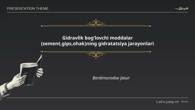 Gidravlik bogʻlovchi moddalar (sement,gips,ohak)ning gidratatsiya jarayonlari 1