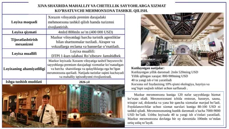 Mehmonxona loyihasi. Biznes loyiha 1
