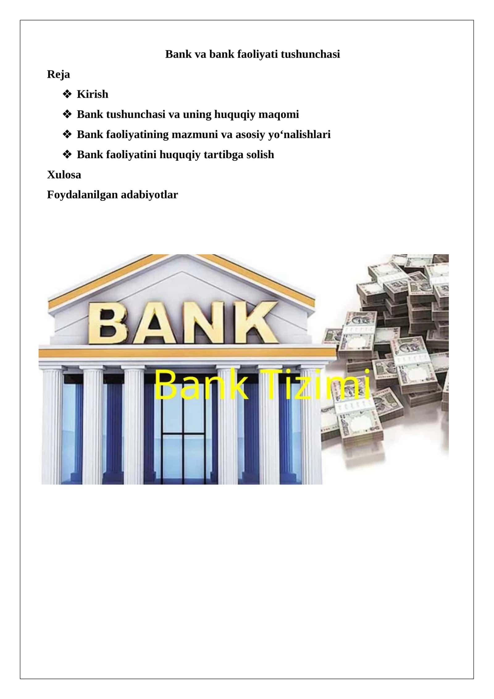 Bank va bank faoliyati tushunchasi 1