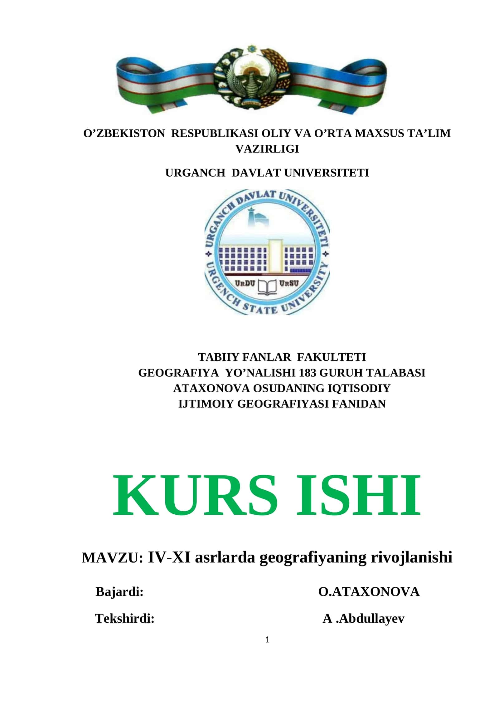 IV-XI asrlarda geografiyaning rivojlanishi 1