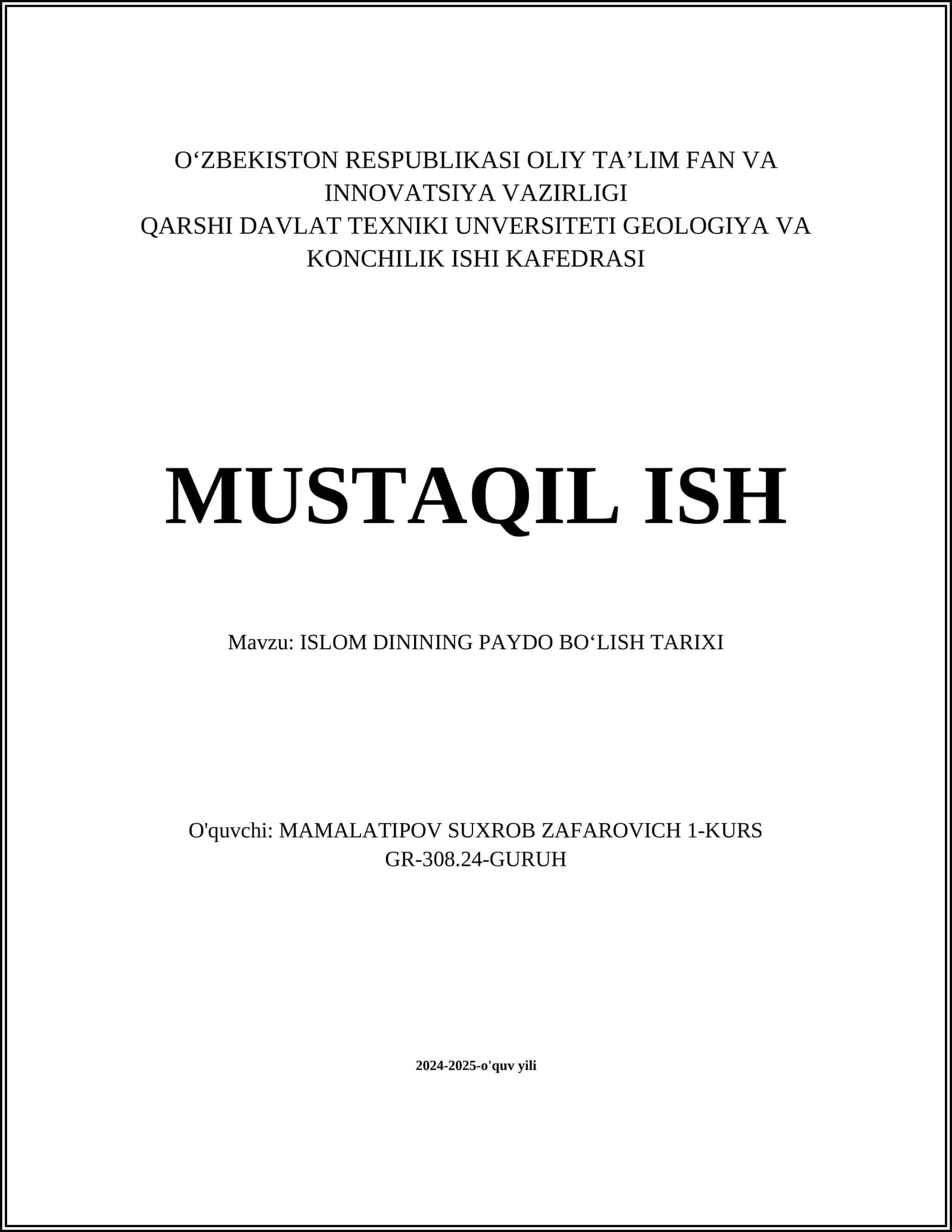ISLOM DININING PAYDO BO‘LISH TARIXI 1