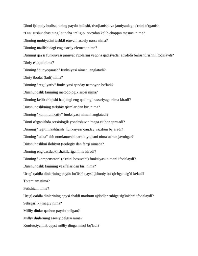 Dinni ijtimoiy hodisa, uning paydo bo'lishi, rivojlanishi va jamiyatdagi o'rnini o'rganish 1